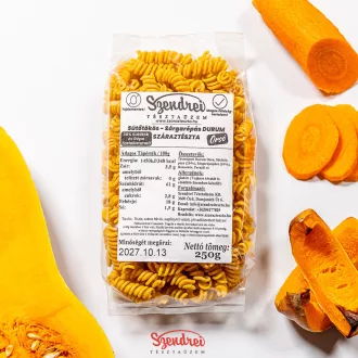   Durum Szendrei Sütőtökös - Sárgarépás Orsó Száraztészta 250gr. - 30% zöldségtartalommal