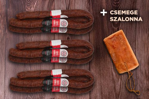 Nitritmentes Tóalmási Csípőskolbász csomag (6pár) + Ajándék Csemegeszalonna