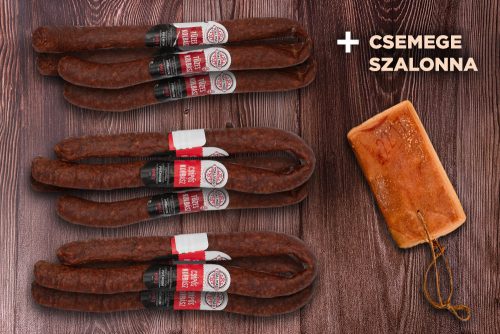 Nitritmentes Tóalmási Csípős-Tüzeskolbász csomag (6pár) + Ajándék Csemegeszalonna
