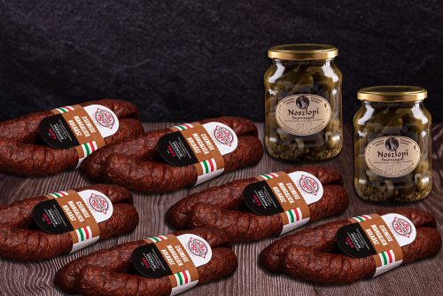 Tóalmási Csemege Füstölt MANGALICA Szárazkolbász Csomag 6 pár + ajándék 2 üveg csemege uborka