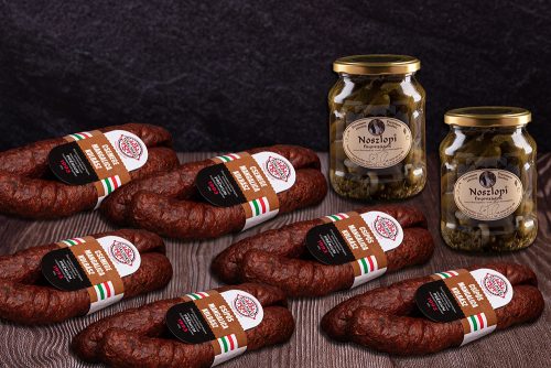 Tóalmási Vegyes Füstölt MANGALICA Szárazkolbász Csomag  6 pár + ajándék 2 üveg csemege uborka