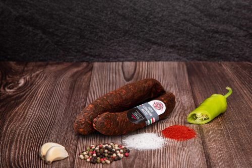 Tóalmási csípős rövid, páros szürkemarhakolbász 170gr/pár (Nitritmentes)